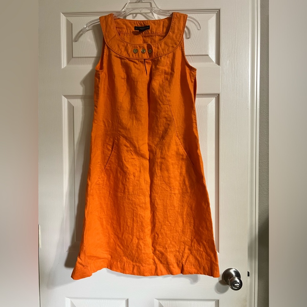 Grace Elements Dress Sheath Linen Sleeveless Above Knee Orange Scoop Neck-Sz 10